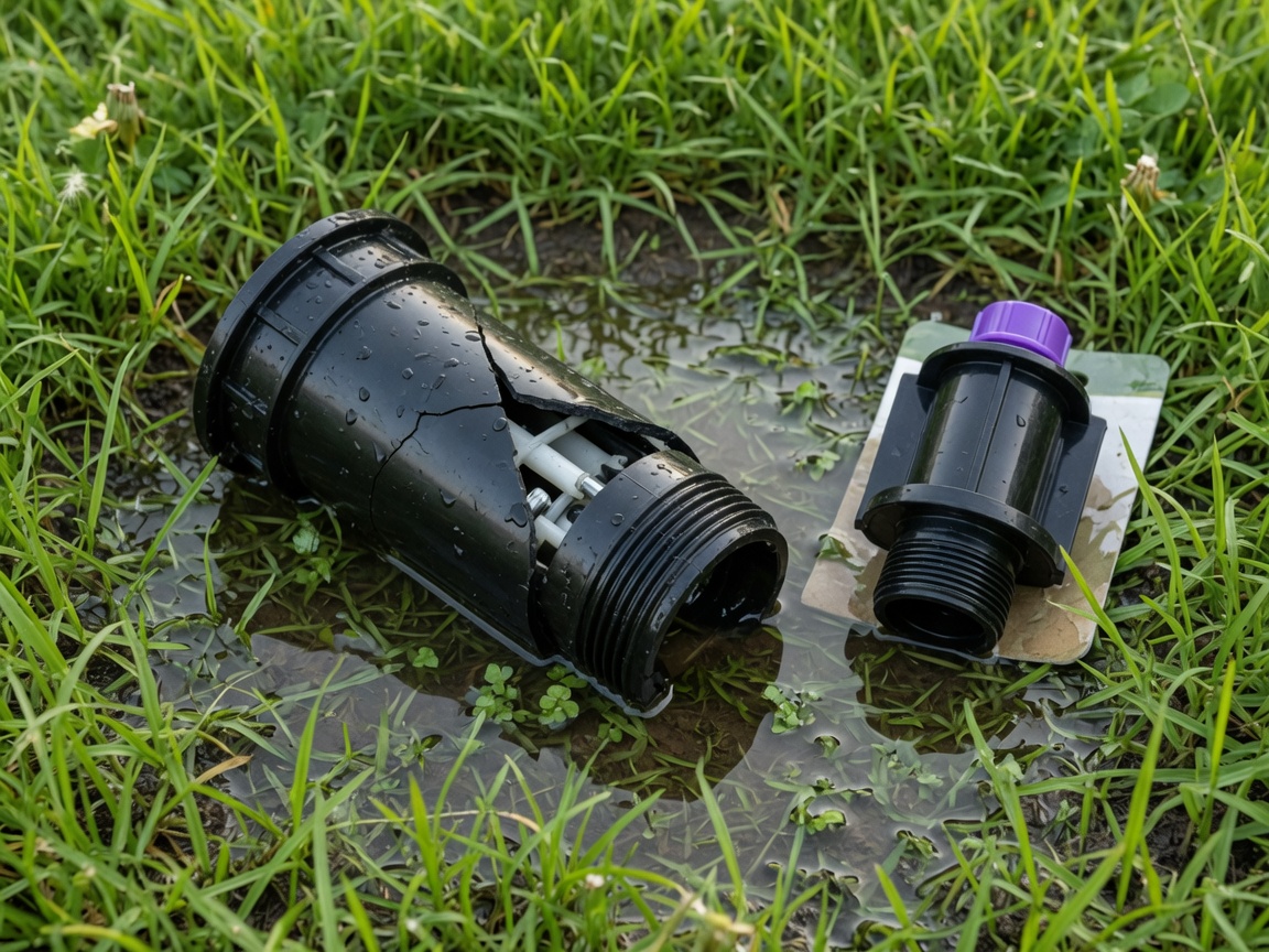 Technician replacing a lawn sprinkler head on an Addison lawn